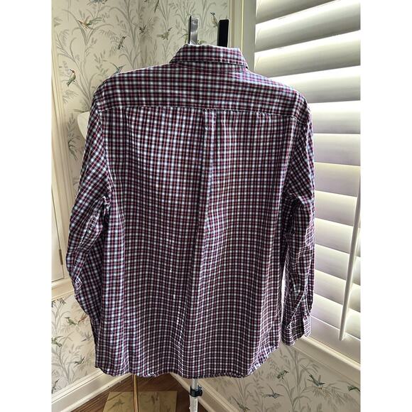 GAP PLAID TARTAN BUTTON DOWN SHIRT Mens LARGE Classic Fit Red Blue 100% Cotton - Picture 2 of 4
